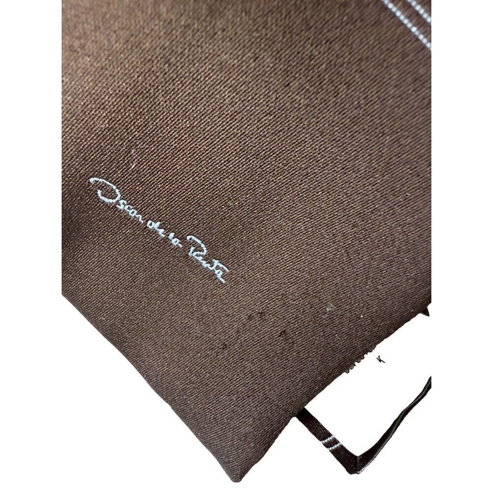 Oscar De La Renta Tie Brown & Blue Diagonal Stripe Silk Blend Vintage - Picture 2 of 9